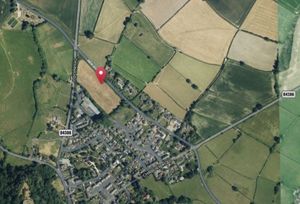 The housing site shown in context of where it is in Montgomery - from Grid Reference UK.