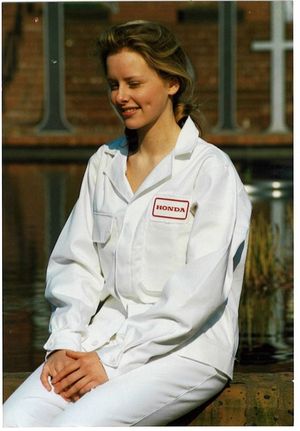 Holly Worthington, Mike’s daughter, wearing Honda workwear designed and manufactured by JM Worthington