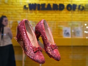 The original ruby slippers worn by Judy Garland in the classic 1939 film The Wizard Of Oz are displayed in London ahead of being offered for auction on at Heritage Auctions in the US in 2024