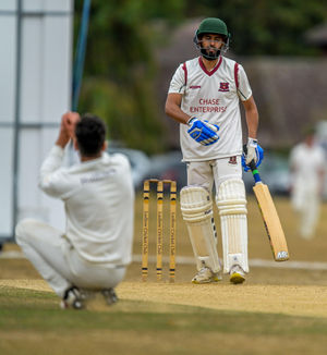 Ludlow’s Abdul Manan Ahmadzai removes Whitchurch’s Kashif Hussain caught and bowled. Picture: Trevor Patchett