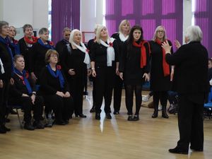 An adults' choir performing in the Senior Choral & Vocal Ensemble class at the Lichfield Festival of Music