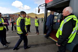Transport Secretary Grant Shapps visited National Express West Midlands bus garage on the Pensnett Trading Estate
