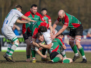 Burntwood's Josh Canning, Rob Jones and Ian Jones stop the attack during their title-deciding 35-14 defeat to Sutton Coldfield on Saturday (Picture: Jim Wall)