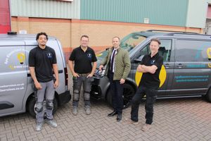From left, Taylor Carreira, Dean Usherwood and, far right, Andy Punnett, of Spa Electrical Services, with second right Gareth Evans of BCRS Business Loans