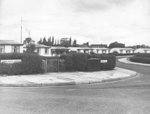 Prefabs at the junction of Woodlands Avenue and Lawrence Road, Wellington, June 1967.