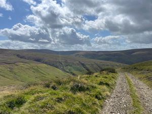 Midlothian, a calm track leading down from its county summit - Blackhope Scar in the Moorfoot hills.