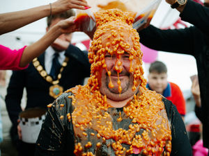 Supporting image for story: Watch as Telford shop worker gets covered in beans for charity