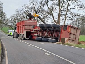 Supporting image for story: Overturned trailer ends up in field near Market Drayton