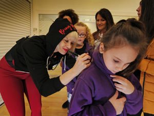 Kimberly Wyatt, during her visit to lead a dance class, signing autographs, at Haden Hill Leisure Centre, Cradley Heath