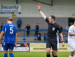 Buxton's George Ward is shown a straight red card (Picture: Jayden Porter)