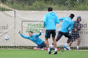 Daryl Dike scores during West Brom's camp in Austria (Photo by Adam Fradgley/West Bromwich Albion FC via Getty Images)