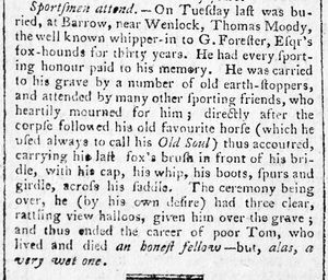 The funeral was reported in a contemporary Shrewsbury Chronicle.