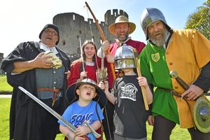  Dudley Zoo and Castle St George's Day event.
Back left, David Timmins, Matilda and Tim Sant, Mike Tromans. Front left brothers Tommy and Connor Breeze.