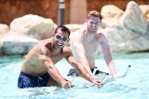 Jonny and new £20.5m man Nathan Collins taking in some pool work (Getty)