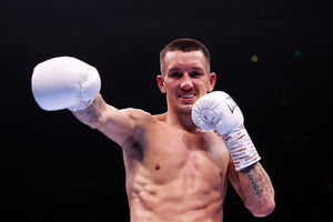 Liam Davies poses for a photo following victory over Kurt Walker in their IBF International Featherweight title fight at Motorpoint Arena Nottingham on May 10, 2025 in Nottingham, England. (Photo by Alex Livesey/Getty Images)
