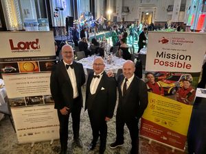 Jon Cottrell of Midlands Air Ambulance,  Lord Combustion Services MD Stuart Smith and Perry McCarthy, the original Stig from Top Gear 
