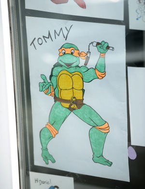 Colourful drawings have been placed in the windows of Mandy Rayner's home.
