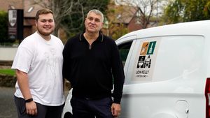 Steve Smith and his son Joe at the meet location on the final day of the show Rich House, Poor House
