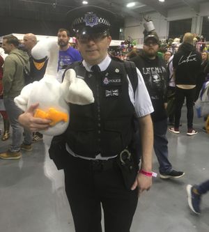 Dan Gillespie dressed as Sgt Nicholas Angel