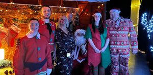 Some of the organisers and helpers including Builth Wells Mayor Councillor Gwyn Davies and his partner Lisa on the far right, Santa and town clerk Louise Hammond in the centre.