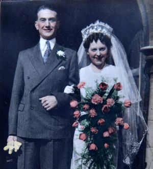 NORTH COPYRIGHT SHROPSHIRE STAR STEVE LEATH 17/07/2021..Pic in Muckleton, Shawbury, where Edna Taylor was celebrating her 100th birthday, here with husband George Taylor when they were wed in Old Fletton in Peterborough..