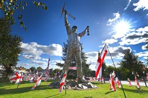 Hundreds of flags have been erected around the island