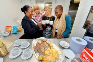 Brushstroke members of staff Carol Mendez, Kathy Fryatt, Lucy Clark and Sija Dube celebrate the opening of the new centre
