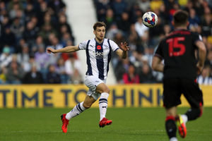 Jayson Molumby of West Bromwich Albion during the Sky Bet Championship between West Bromwich Albion and Stoke City at The Hawthorns on November 12, 2022 in West Bromwich, United Kingdom. (Photo by Adam Fradgley/West Bromwich Albion FC via Getty Images).