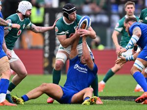 Ireland captain Caelan Doris, with ball, in action during Saturday's match in Rome