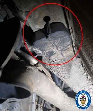 A black GPS tracker was found strapped to the underside of the victims car