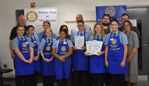 Judges, organisers, and competitors in the Rotary Club of The Wrekin's Young Chef of the Year 2019 competition.