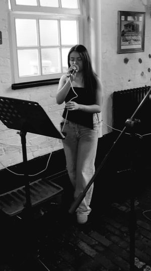 Evie warming up before a very busy gig