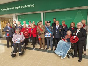 Suzanne Webb, with representatives of the RBL and Stourbridge's business and voluntary community at the town's Ryemarket shopping centre