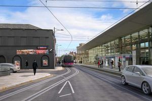 An earlier artist's impression of the planned tram route on Pipers Row, including wires