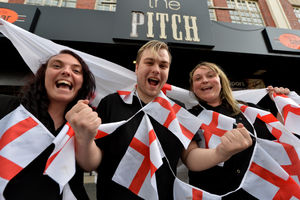 Gemma Clewer, Ryan McEachran and Angela Bosworth outside The Pitch Sports Bar in Walsall