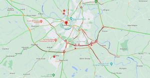 Traffic around Shrewsbury at around 5.45pm. Image: AA Traffic News