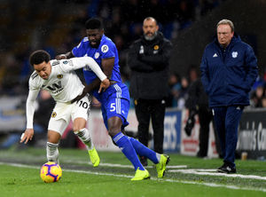 Helder Costa of Wolverhampton Wanderers and Sol Bamba of Cardiff City (AMA) 