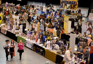 Comic Con stalls set up in Telford International Centre