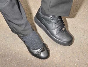 Sent home – two of the shoes which have been banned at ACE Academy.