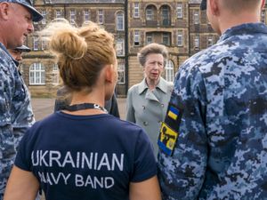 Supporting image for story: Anne meets Ukrainian band at Royal Edinburgh Military Tattoo rehearsal