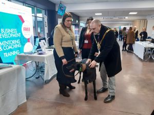 The Mayor of Wolverhampton Cllr Craig Collingswood with Sarah Newman of ARC (Arena Racing Company) which owns Dunstall Park