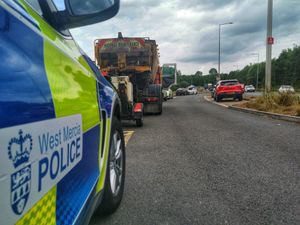 Supporting image for story: Road resurfacing truck with no insurance taken off road