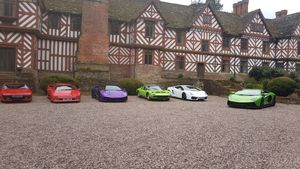The Lamborghinis lined up outside Pitchford Hall on Sunday