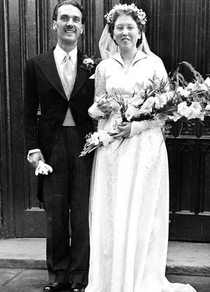 With bride Naomi on their wedding day.