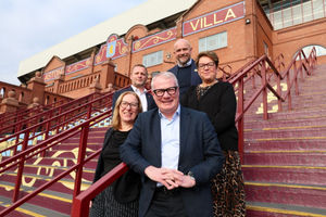 (L-R) Clare Sumner, (chief policy and impact officer, Football Association Premier League), Guy Rippon, (head of the Aston Villa Foundation), Mayor Richard Parker (centre, front), Will Clowes, (director of the Wolves Foundation), Helene Dearn, (execu