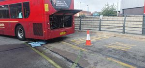 The engine of the bus is believed to have caused the fire