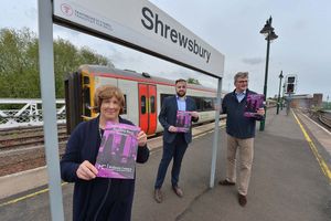 Gill Hamer, Josh Carpenter and Shrewsbury and Atcham MP Daniel Kawczynski at Shrewsbury's station