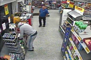 The men each helped themselves to two packs of lager before leaving