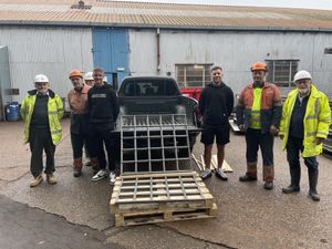 Dave Moore, Simon Higgins, Callum Smart, George Lees and Michael Barnett with the finished windows