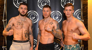 Under-card fighters Chad Sugden (from left), Jason Welborn and Deividas Sajauka at show sponsor the Grosvenor Casino.